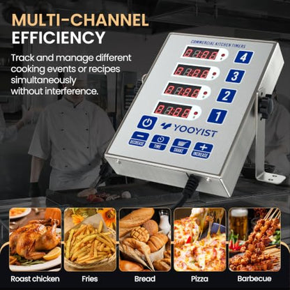 4-Channel Commercial Kitchen Timer Loud Alarm Digital Cook Timer - color: Silver