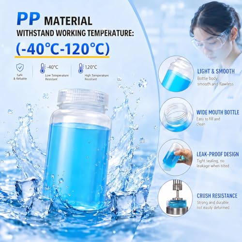 2 oz Wide Mouth Lab Reagent Container, Clear PP, Sealed Leak-proof, Pill & Water Sample Bottle (5 Pcs) - color: Clear, size: 2oz(60ml)