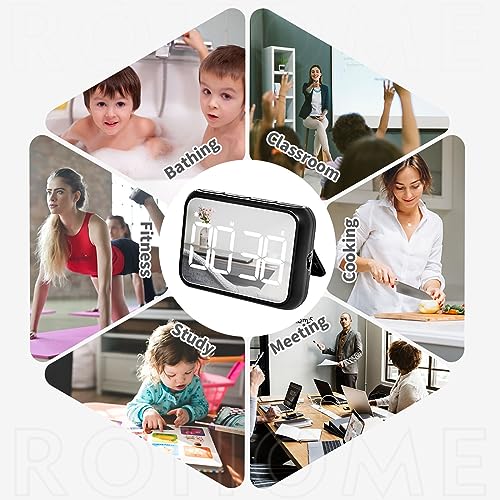 Digital Large Display Visual Timer Stopwatch for Kitchen Teacher School Classroom Cooking, Night Light Magnetic Bathroom Makeup Mirror LED Stop Clock Timer, 99 Minutes Countdown, Loud/Silent (Black) - color: Black