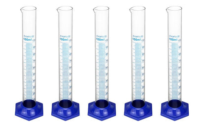 QWORK Borosilicate Glass Graduated Cylinder Set - 5PCS, 100ml, Heat and Chemical Resistant with Shatter-Proof Design, 3mm Wall Thickness