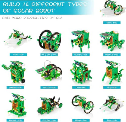 Solar Robot Kit, 14-in-1 STEM Building Toy for Kids DIY Science Robotic Set - color: Green