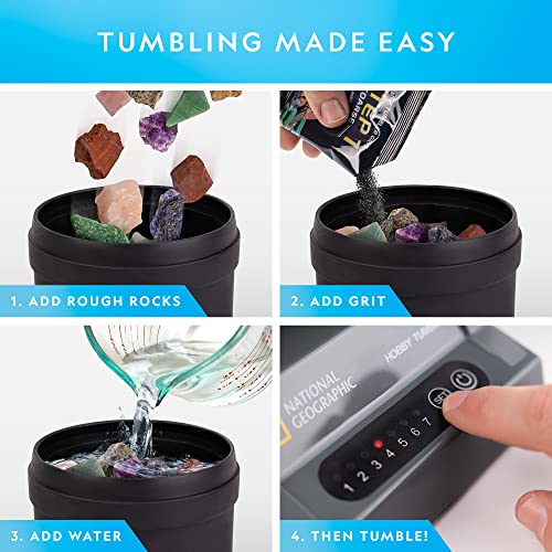 NATIONAL GEOGRAPHIC Hobby Rock Tumbler Kit – Durable Leak-Proof Rock Polisher with 7-Day Timer – Complete Rock Tumbling Kit – Geology Hobby for Kids, Educational STEM Science Kit, Rock Collection - style: Hobby Kit with GemFoam