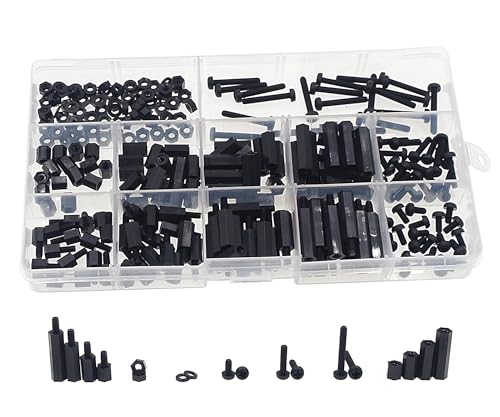 M3 Black Nylon Hex Male-Female Standoffs Screws Nuts Kit - size: 260PCS/M3(Black)