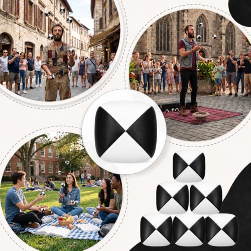Patelai 6 Pack Juggling Balls for Beginners, Soft Juggle,White Black - color: White Black