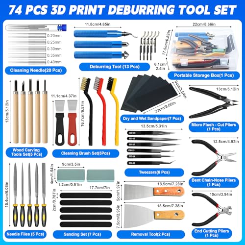 AOBOPLE 74 Pcs 3D Printer Tool Kit with Deburring Tool& Countersink Reamers - color: 74 Pcs