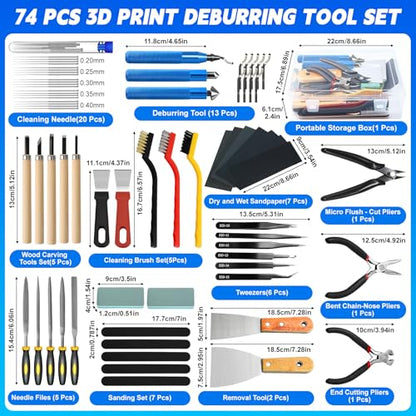 AOBOPLE 74 Pcs 3D Printer Tool Kit with Deburring Tool& Countersink Reamers - color: 74 Pcs