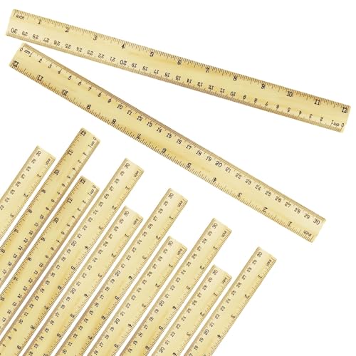 Wooden Ruler 12 Inch Bulk Dual-Sided Inches & Metric Measuring Stick for Classroom, Office, School for Teachers, Students, Artists (12 Pack) - size: 12 Pack