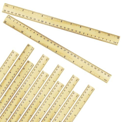 Wooden Ruler 12 Inch Bulk Dual-Sided Inches & Metric Measuring Stick for Classroom, Office, School for Teachers, Students, Artists (12 Pack) - size: 12 Pack