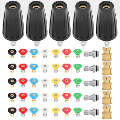 5 set Pressure Washer Nozzle Tips 4000 PSI 4.0 GPM Pressure Washer 1/4" & 3/8" Quick Connect with 35 Nozzle Tips Kit Multiple Degrees (0, 15, 25, 40, 65, Rinse1, Soap2) for Car Concrete Brick