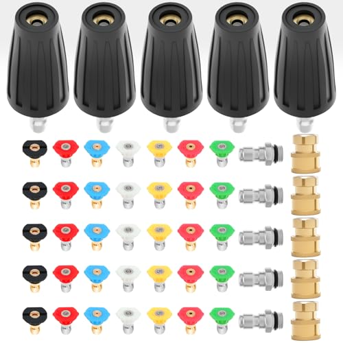 5 set Pressure Washer Nozzle Tips 4000 PSI 4.0 GPM Pressure Washer 1/4" & 3/8" Quick Connect with 35 Nozzle Tips Kit Multiple Degrees (0, 15, 25, 40, 65, Rinse1, Soap2) for Car Concrete Brick