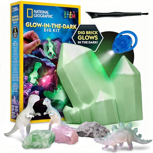 National Geographic Glow-in-the-Dark Rock and Dinosaur Dig Kit for Kids - style: Glow-in-the-Dark Dig Brick