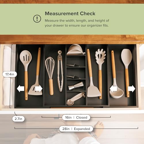 KitchenEdge Utensil & Junk Drawer Organizer, 16-28 in, Black Bamboo - color: White, size: From 16" to 28" Wide