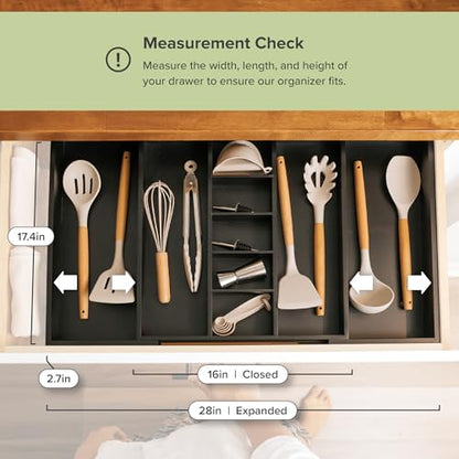 KitchenEdge Utensil & Junk Drawer Organizer, 16-28 in, Black Bamboo - color: White, size: From 16" to 28" Wide