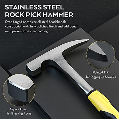 INCLY 7PCS Geology Rock Pick Equipment Kit, Rock Hammer and Chisel Set - size: 7Pcs