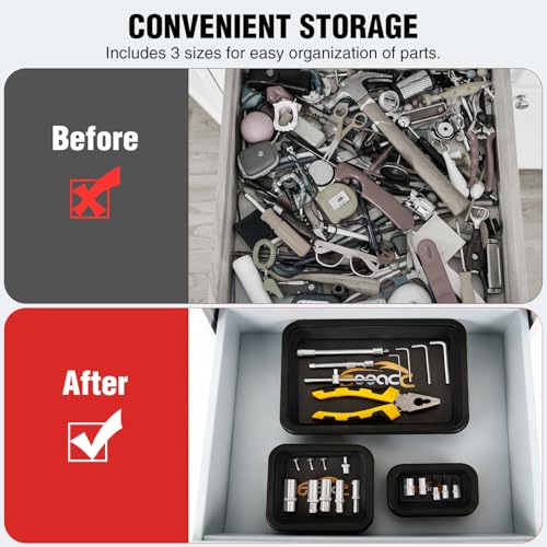 GOOACC 3 Sizes Collapsible Magnetic Parts Tray Set Black - color: Black