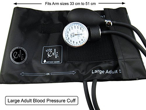 EMI EBL-430 Black Sprague Stethoscope and Large Adult Cuff (See Large Cuff Size: 33 cm to 51 cm | 13 inch to 20 inch) Aneroid Sphygmomanometer Manual Blood Pressure Set - size: Large Adult Cuff Set - Black