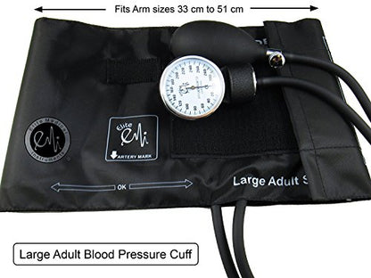 EMI EBL-430 Black Sprague Stethoscope and Large Adult Cuff (See Large Cuff Size: 33 cm to 51 cm | 13 inch to 20 inch) Aneroid Sphygmomanometer Manual Blood Pressure Set - size: Large Adult Cuff Set - Black