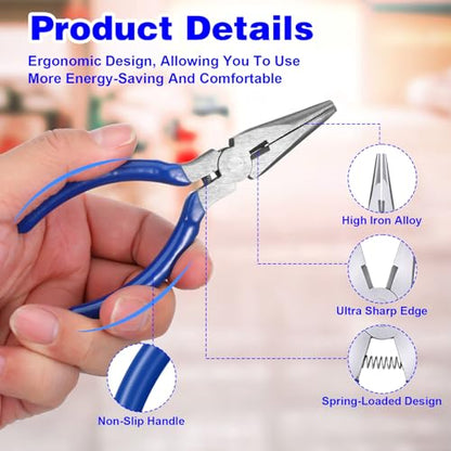15 Pcs Mini Needle Nose Pliers, 4.7" Spring Loaded Thin Needle Nose Plier Small Plier with Wire Cutters for DIY Crafts Jewelry Making Tiny Project