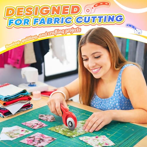 DIYSELF Rolling Cutter for Fabric 45mm, 5 Extra Blades, Safety Lock Cutter - color: Red