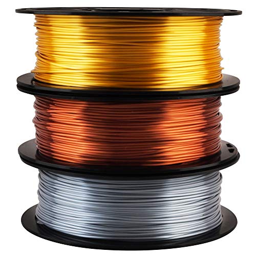 Shiny Silk Gold Silver Copper PLA Filament Bundle, 1.75mm 3D Printer Filament, Each Spool 0.5kg, 3 Spools Pack, with One 3D Printer Remove or Stick Tool MIKA3D - color: Gold+silver+copper