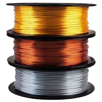 Shiny Silk Gold Silver Copper PLA Filament Bundle, 1.75mm 3D Printer Filament, Each Spool 0.5kg, 3 Spools Pack, with One 3D Printer Remove or Stick Tool MIKA3D - color: Gold+silver+copper
