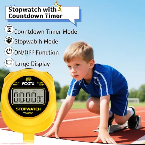 Simple Stopwatch Timer, Single Lap Stopwatch Countdown Timer, No Hourly Beep, On/Off, AAA Battery(Included), Large Display, Easy to Use, Ideal for Kids Coaches Yellow - color: Yellow