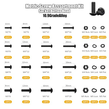 ZTF 3440pcs Metric Screw Assortment Kit, M2 M3 M4 M5 Machine Screws Nuts - size: Button Head ss+black 3440Pcs