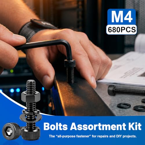 680PCS M4 Socket Head Bolts Assortment Kit, M4x6/8/12/16/20/30mm Screw - size: G12.9 M4 680PCS