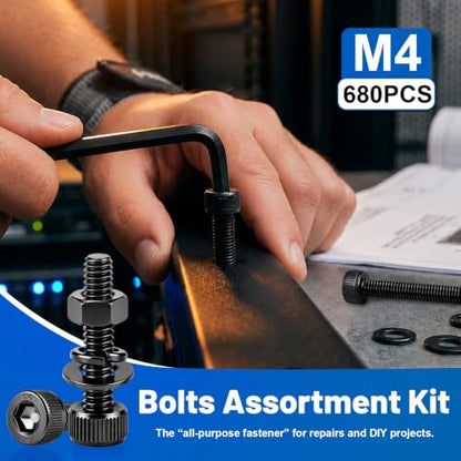 680PCS M4 Socket Head Bolts Assortment Kit, M4x6/8/12/16/20/30mm Screw - size: G12.9 M4 680PCS