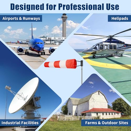 8" x 36" Heavy Duty Airport Windsock – Aviation Grade Orange Wind Direction Indicator with 8" Ball Bearing Frame – FAA Style Outdoor Industrial Windsock