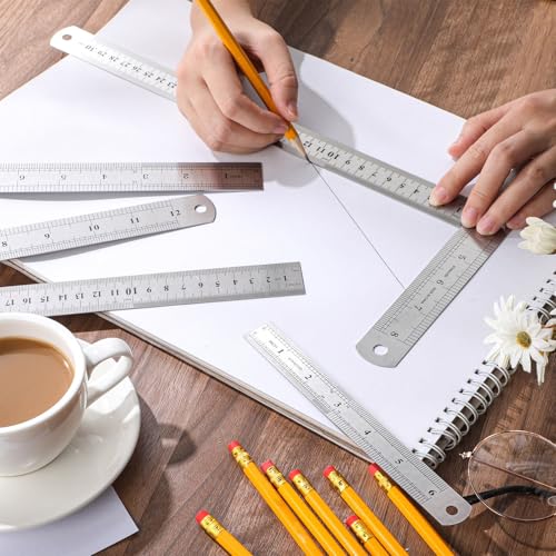 Eboot 8 Pack Steel Rulers 6, 8, 12, 14, 18, 40 Inch Metal Rulers - size: 6in+8in+12in+14in