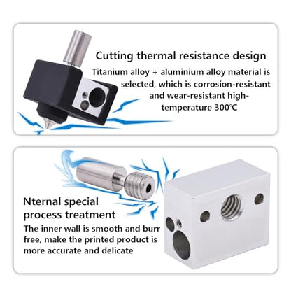 Creality 300℃ High Temperature Heat Block Kit for Ender-3S1, 3D Printer Heating Block Titanium Alloy Throat Tube 3 Silicone Socks and 5 PCS Nozzle Kit for Ender 3 S1/S1 Pro/Plus, CR-10 Smart Pro
