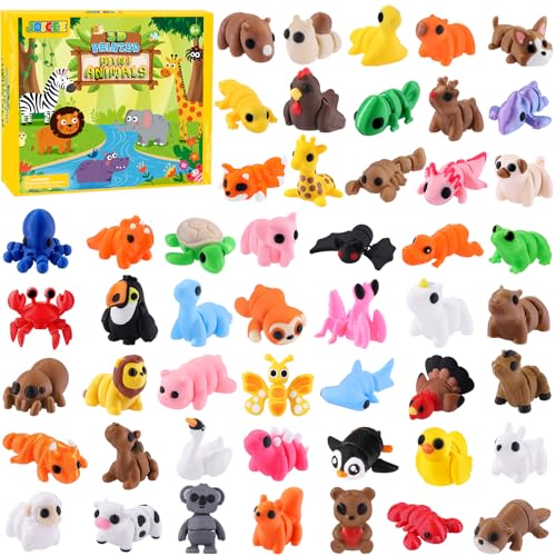JOICEE 50Pcs Mini 3D Printed Animals Articulated Flexible Fidget Toys - color: Brown