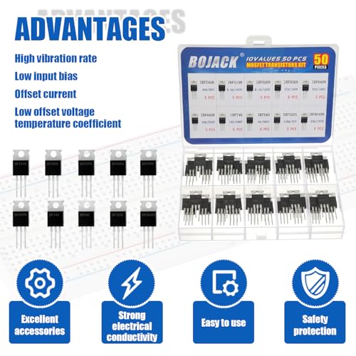 BOJACK 10 Values 50 Pcs IRFZ44N IRF510N IRF530N IRF540N IRF640N IRF740 IRF840 IRF3205 IRF9540 IRF Series transistors MOSFET Assortment Kit