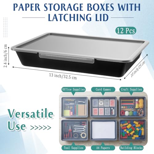 Tinlade 12 Pcs Classroom Paper Storage Bins with Lids, Black, 13x10in - color: Black