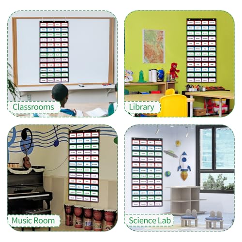 ANCOMEDO 20”W x 48.25”H Classroom Words Pocket Chart with 12 Clear Pockets, Black Standard Pocket Chart for Classroom and Home for Sentence Strips, Reusable Clear Pocket Hanging Words Chart (Black) - size: 20Wx48.25H
