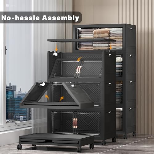 UAMFURI Stackable Storage Bins, 480QT Collapsible Drawers with 1 Lid - color: Dark-112QT, size: 4Pack with 1 top lid