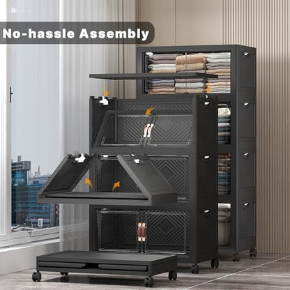 UAMFURI Stackable Storage Bins, 480QT Collapsible Drawers with 1 Lid - color: Dark-112QT, size: 4Pack with 1 top lid