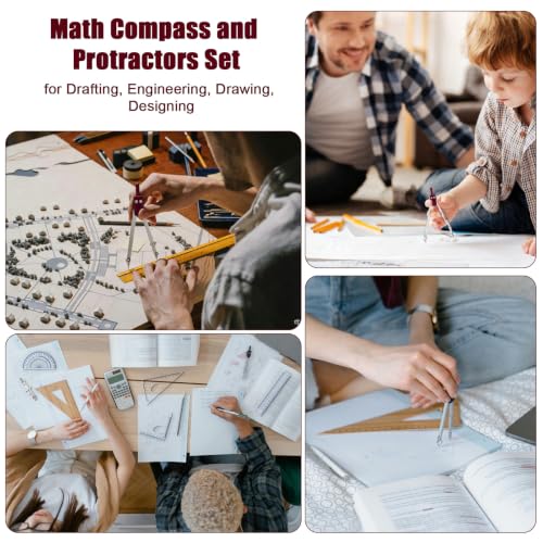 13PCS Compass and Protractors Set Math Compass Geometry Tool with Case - color: Brown