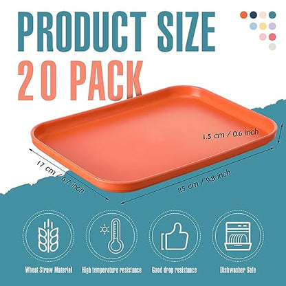 Dandat 20 Pack Small Cafeteria Trays 9.8 x 6.7 Inch Lunch Trays Colorful