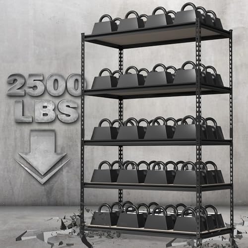 WORKPRO 5-Tier Adjustable Metal Shelving, 2500‑LBS Load, 48”W x 72”H x 24”D - size: 48”W x 72”H x 24”D Particle Board