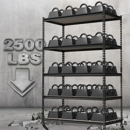 WORKPRO 5-Tier Adjustable Metal Shelving, 2500‑LBS Load, 48”W x 72”H x 24”D - size: 48”W x 72”H x 24”D Particle Board