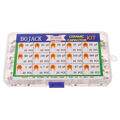 BOJACK 15 Values 300 Pcs Ceramic Capacitor 10 20 30 47 56 68 100 220 330 680 pF & 1 4.7 10 47 100 nF Multilayer Monolithic Ceramic Capacitor Assortment Kit - size: 10pF-680pF,1nF-100nF