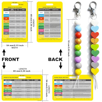 Order of Blood Draw Beads with Reference Card, Phlebotomist Badge Reel Visual Aid Tool Accessories, RN Badge Buddy, Phlebotomy Essentials, Nurse Supplies - color: Heart and Round Blood Draw Beads With Yellow Card