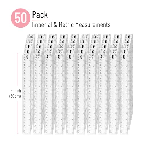 Mr. Pen- Bulk Plastic Rulers, 12 Inch, 50 Pack, Easy-to-Read Markings - color: Clear, size: 50 Pack 12 Inch