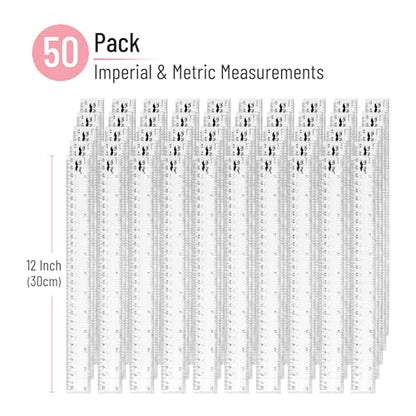 Mr. Pen- Bulk Plastic Rulers, 12 Inch, 50 Pack, Easy-to-Read Markings - color: Clear, size: 50 Pack 12 Inch