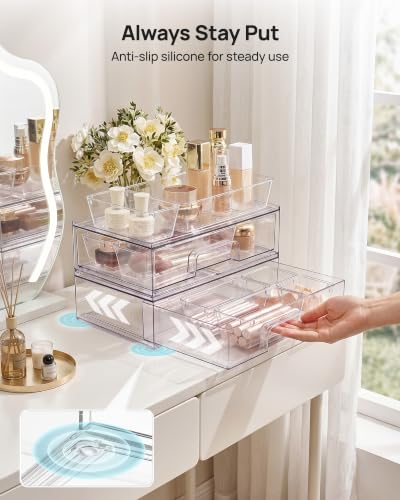 Vtopmart 12-Pack Clear Makeup Organizer Set with Drawer Organizer Bins - style: 2pack Wide Drawers with bins