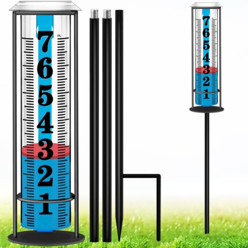 Rain Gauge Outdoor, Freeze Proof Rain Gauges Outdoors Best Rated, Upgraded Accurate Rain Measure Gauge for Yard, Thickened Plastic Rain Meter with Stake, Large Font Water Gauge, Adjustable Height - color: 4-Section Rain Gauge 1