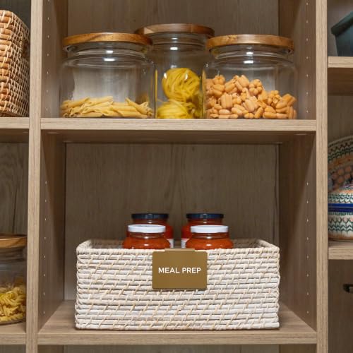 Storage Bin Label Holders Clip-On – 10 Pack Metal Basket Labels for Pantry, Baskets, Shelves & Organization Bins, 3.5” x 2.5” (Heritage Brass) - color: Heritage Brass