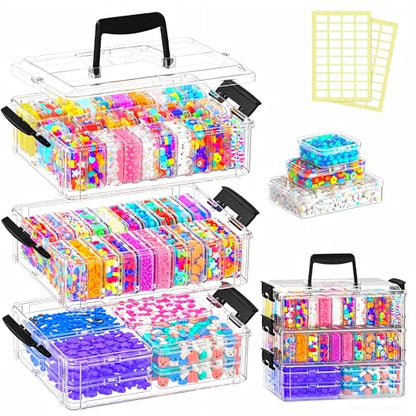 Bead Organizer Box 58 Pcs, 3-Tier Stackable Storage Box, and 3 Different Container Sizes Small Plastic Containers with Lids, Portability, Clear Organizers for Jewelry DIY Craft Storage - size: 3-Tier 8L+20M+30S